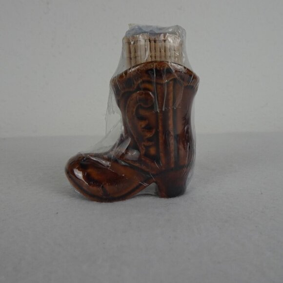 Toothpick Holder Cowboy Boot Brown Ceramic Western - Picture 3 of 10